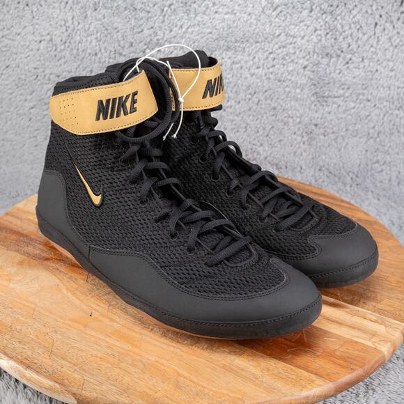Nike Inflict 3 Black Gold Swoosh Boxing Wrestling 325256-004 Men's Size 11.5 - Picture 1 of 7